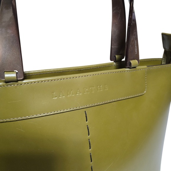 LAMARTHE Olive Green‎ Leather Tote Bag Made in Italy - Picture 5 of 15